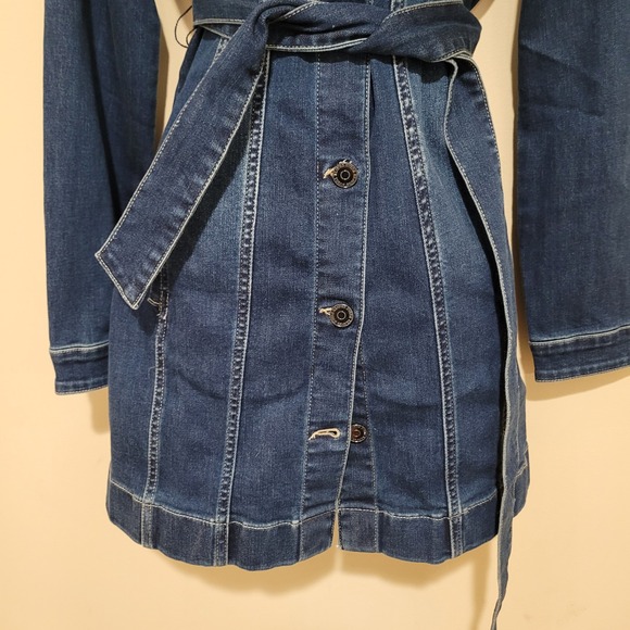 Susan Graver Jeans Denim Dress Button Down Long Sleeve Belted XS New Women - Picture 3 of 11